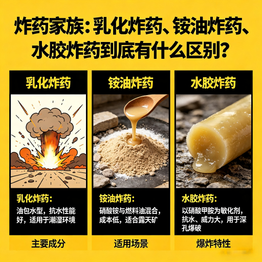 扎赉诺尔炸药家族：乳化炸药、铵油炸药、水胶炸药到底有什么区别？